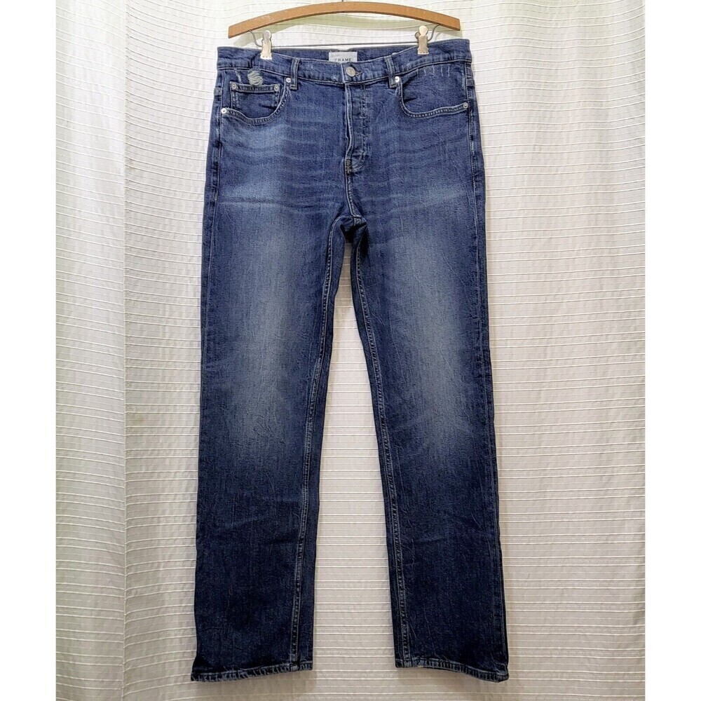 FRAME The Straight Leg Jeans in Tahiti  Blue Button Fly Men's 33 (Actual 34x31)